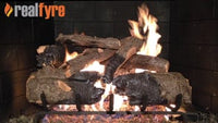 Real Fyre video: Charred American Oak with G45 burner — 24" shown. Size and configuration may vary.