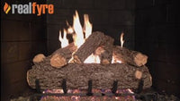 Real Fyre video: Rustic Oak Designer with G45 burner — 24" shown. Size and configuration may vary.