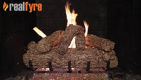 Real Fyre video: Rustic Oak with G45 burner — 24" shown. Size and configuration may vary.