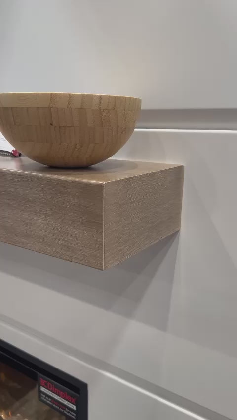 Custom Metal Floating Mantel Shelf | Non-Combustible White Oak