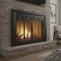 Colt Flat Black Masonry Glass Fireplace Door | Standard — fire animation (loop)