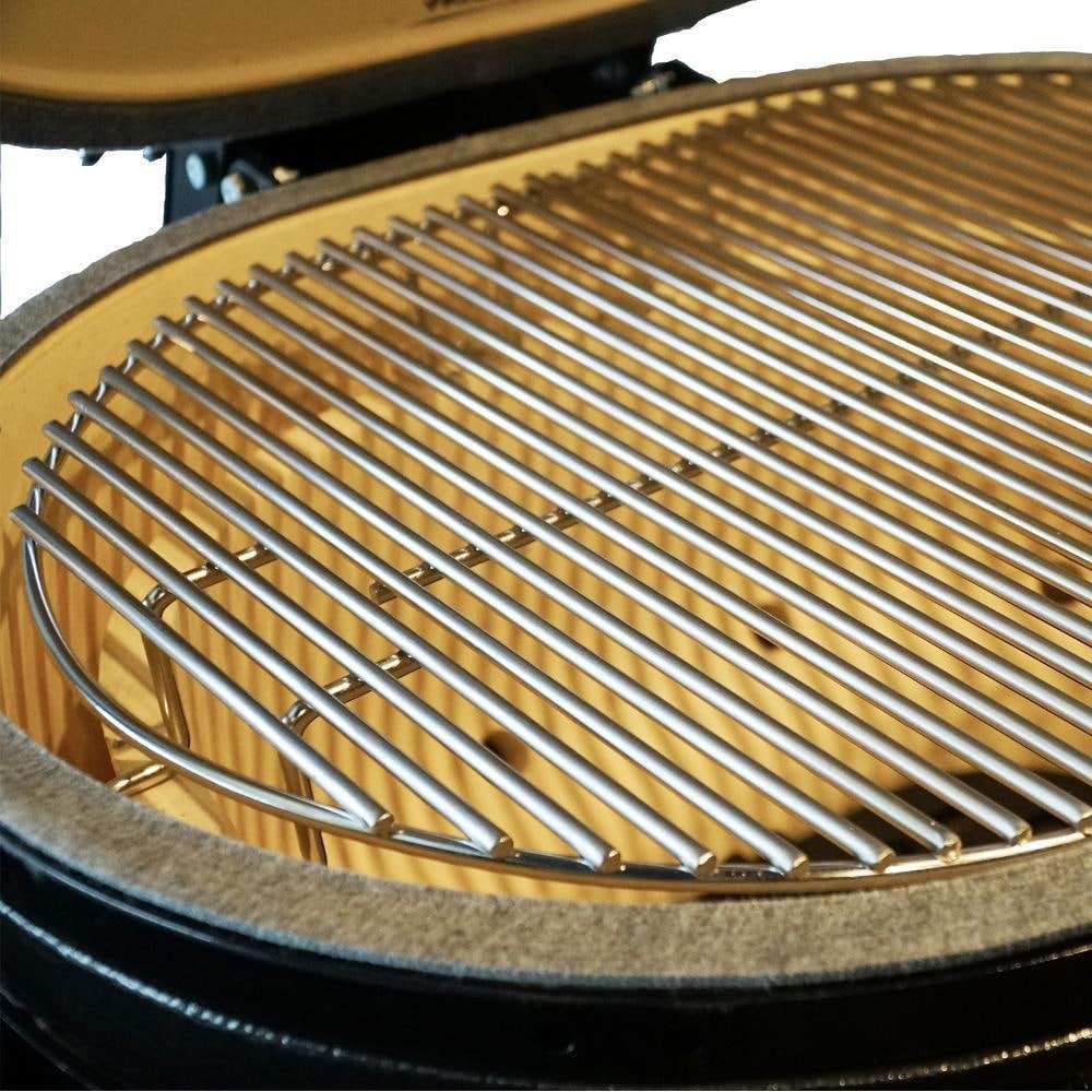 Primo All-In-One Oval Junior 200 Ceramic Kamado Grill With Cradle, Side Shelves And Stainless Steel Grates - ExceptionalFire