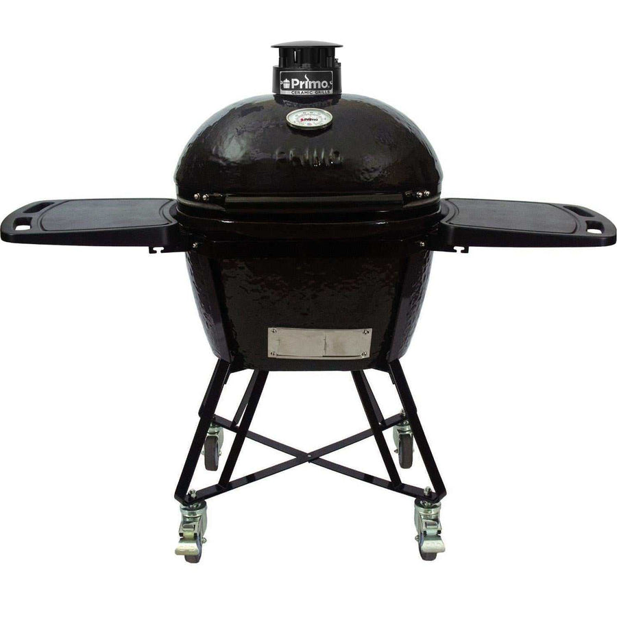 Primo All-In-One Oval Large 300 Ceramic Kamado Grill With Cradle, Side Shelves, And Stainless Steel Grates