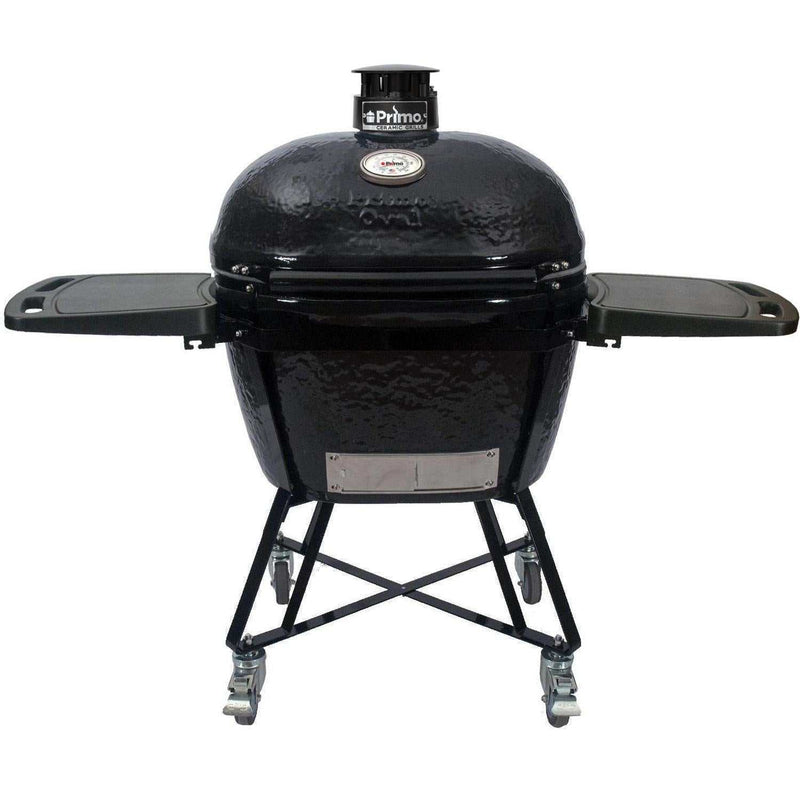 Primo All-In-One Oval XL 400 Ceramic Kamado Grill with cradle and side shelves