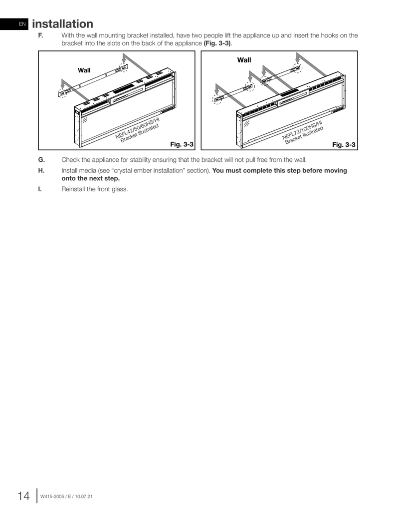 Napoleon Purview wall-mount bracket diagram — 42/50/60 model group