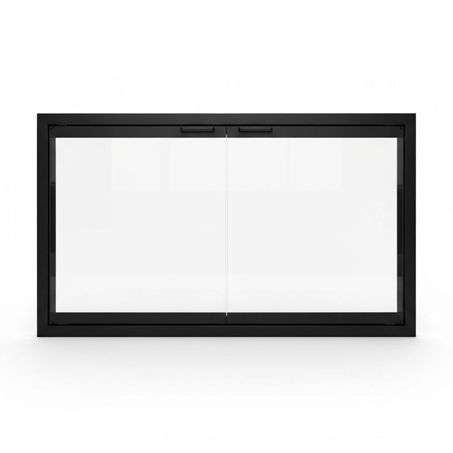9180 Fireplace doors exact size 41 15/16 x height 21 7/8 matte black grey glass modern handle twin glass door