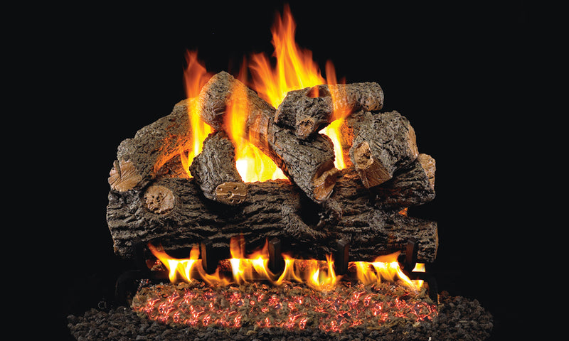 Real Fyre 30" Royal English Oak Designer Vented Gas Log Set — original product reference. Arrangement and burner hardware vary by selected size and configuration.