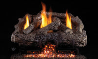 Real Fyre 24" Peterson Charred Frontier Oak Ventless Gas Logs — original product reference. Arrangement and burner hardware vary by selected size and configuration.