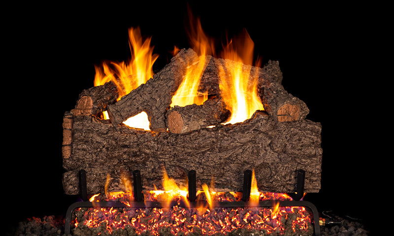 Real Fyre 30" Chestnut Oak Vented Gas Log Set — original product reference. Arrangement and burner hardware vary by selected size and configuration.
