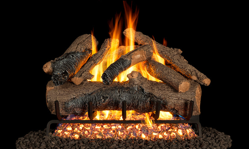 Real Fyre 24" Colonial Oak Vented Gas Log Set — original product reference. Arrangement and burner hardware vary by selected size and configuration.
