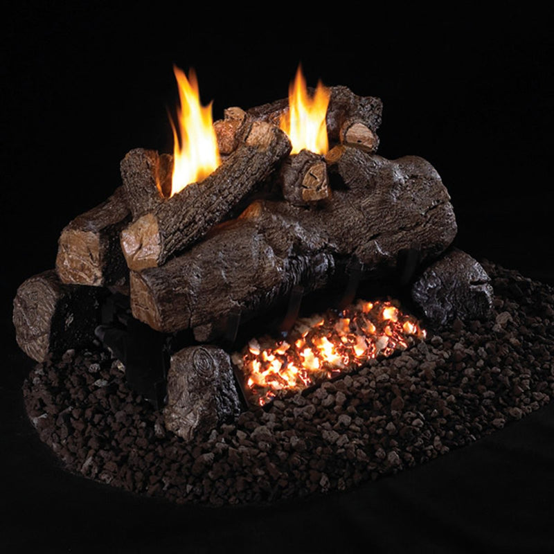 Real Fyre 16" Evening Fyre See-Through Ventless Gas Logs — original product reference. Arrangement and burner hardware vary by selected size and configuration.