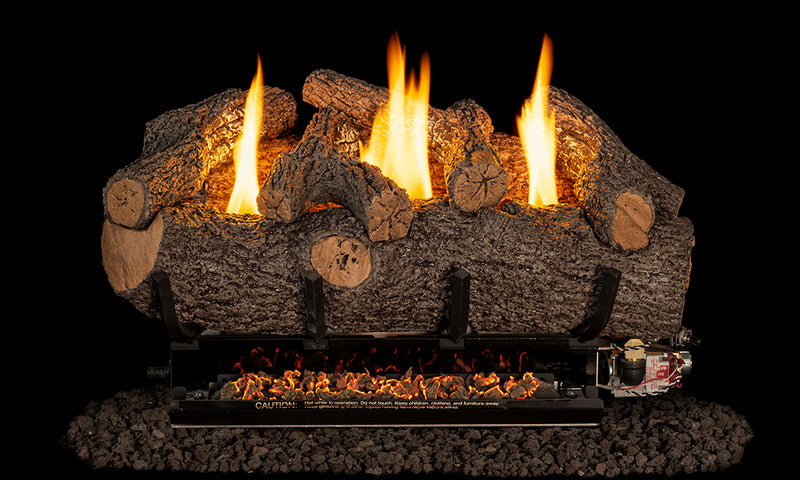 Real Fyre 20" Meadow Oak Vent-Free Gas Log Set — original product reference. Arrangement and burner hardware vary by selected size and configuration.