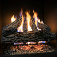 24" Country Oak Gas Log Set with realistic ceramic logs and glowing embers for vented fireplaces