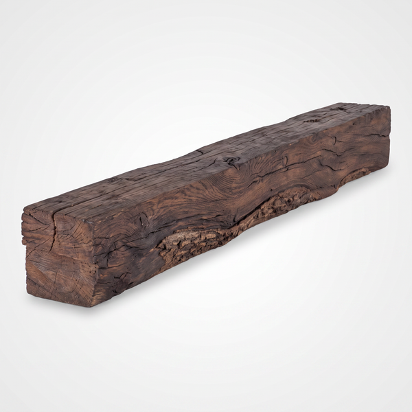 Rickhouse Maduro non-combustible concrete mantel shelf with rustic bourbon-inspired dark mahogany finish