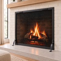 Bar Iron fireplace screen by Stoll Industries, custom fitted to a white brick fireplace — AI-assisted visualization