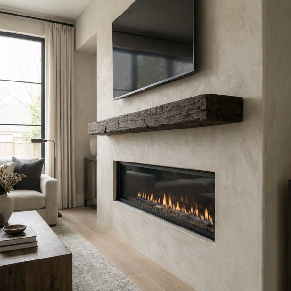 Smokehouse Non-Combustible Concrete Mantel Shelf in Roasted Chestnut Finish with Rustic Barn Timber Style