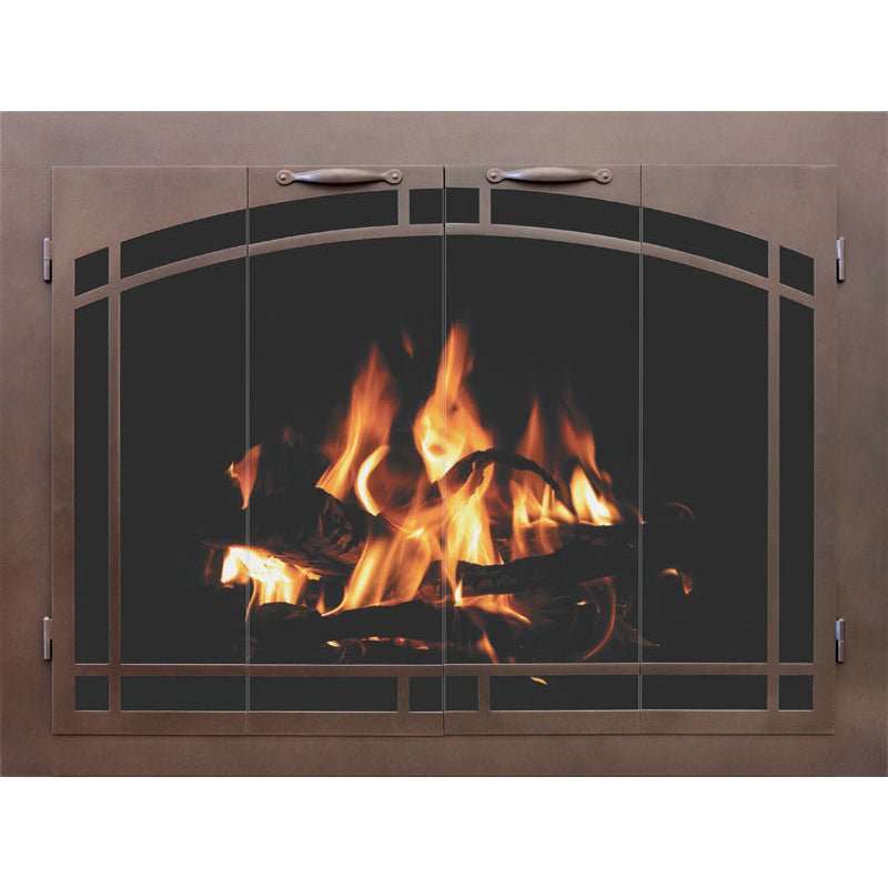 Sierra Arch Pane custom steel masonry fireplace door with elegant arch design and powder coat finish