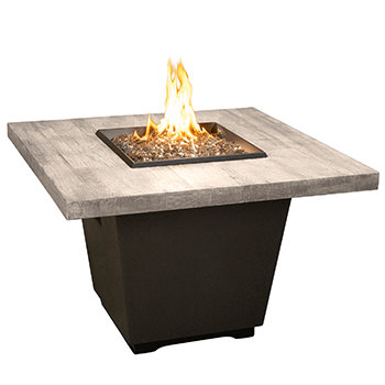 Silver Pine Cosmo Square Firetable with rustic weathered finish and black lava base