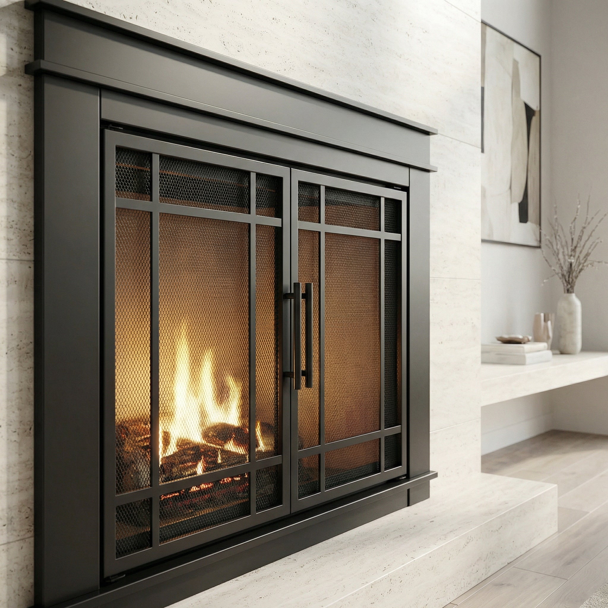 Finley Flat Black Masonry Fireplace Door | Standard Sizes