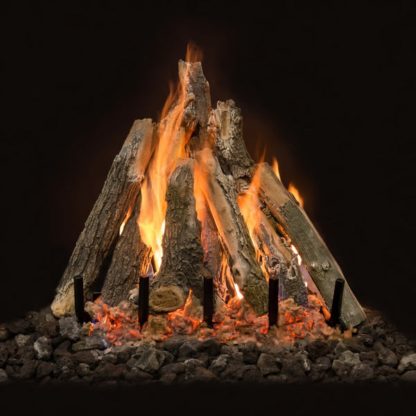 GlowFire Arizona Weathered Oak Charred Gas Log Set with realistic, hand-painted logs and Kiva burner flame display