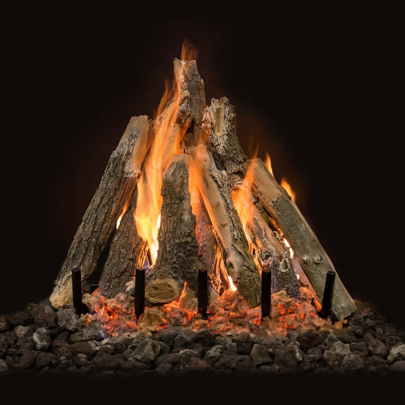GlowFire Arizona Weathered Oak Charred Gas Log Set with realistic, hand-painted logs and Kiva burner flame display