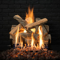 18-inch Arizona Juniper Outdoor Gas Log Set with realistic weathered oak logs and stainless steel burners for outdoor fireplaces