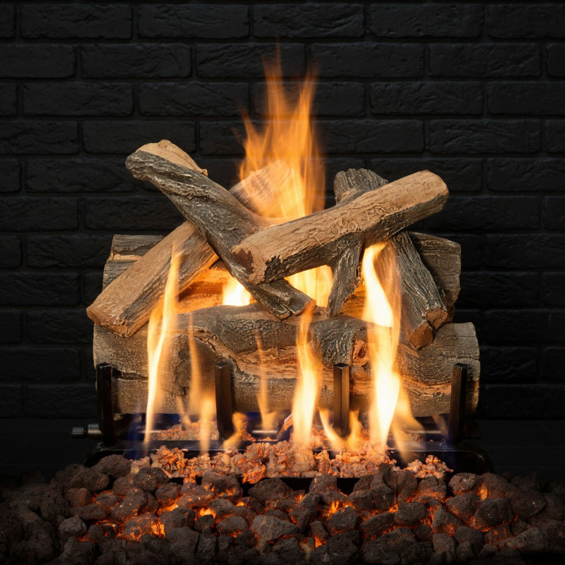 18-inch Arizona Juniper Outdoor Gas Log Set with realistic weathered oak logs and stainless steel burners for outdoor fireplaces