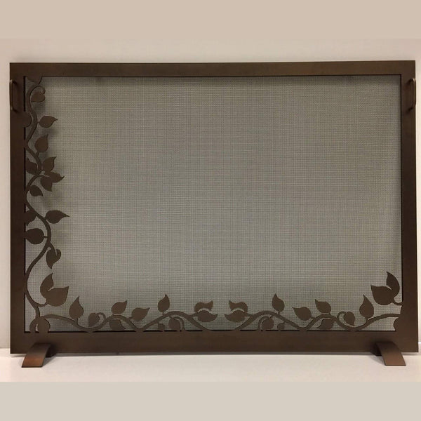 Steel custom single panel fireplace screen with Carolina Ivy design and solid steel frame