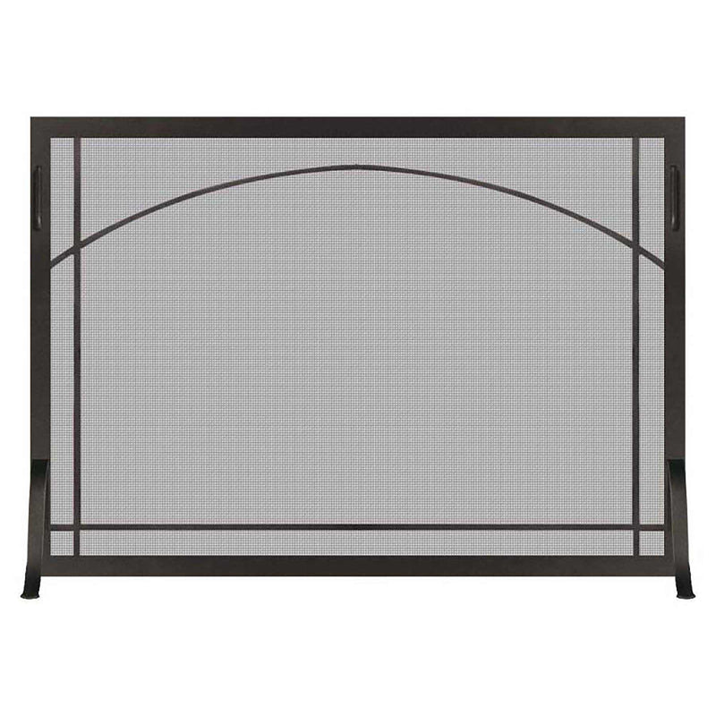Steel custom single panel fireplace screen with window pane design and solid steel frame