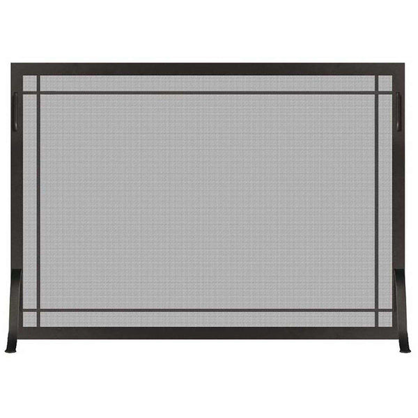 Steel custom single panel fireplace screen with window pane design and heavy gauge mesh