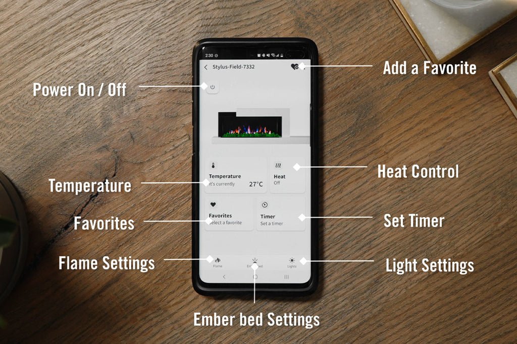 Stylus™ Cara Elite Connected Wall Hanging Electric Fireplace - Model NEFP32-5019W-IOT