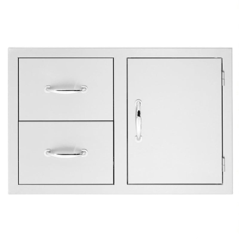 Summerset 30" 2-Drawer & Access Door Combo stainless steel outdoor kitchen storage unit with magnetic latches and smooth ball bearing slides