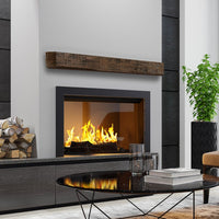 Tavern Timbered Beam non-combustible mantel shelf in Toasted Rye finish made from reclaimed White Oak timber