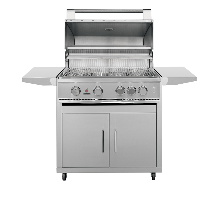 TFE 32 Inch Grill freestanding stainless steel grill cart with propane storage and folding shelves