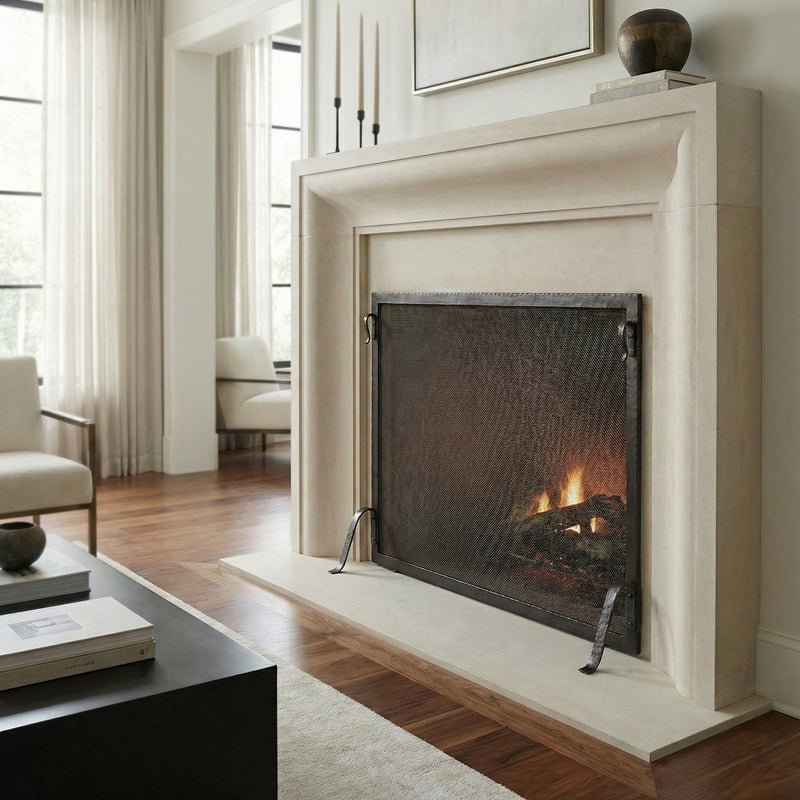 Custom Made Single Panel Fireplace Screen - Hammered Edge