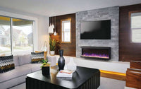 Trivista™ Pictura 50 three-sided wall hanging electric fireplace with multi-color LED ember bed and angled glass