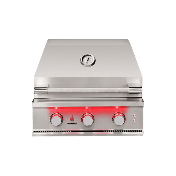 TrueFlame 25 inch built-in stainless steel grill with LED lighting and heat zone separators