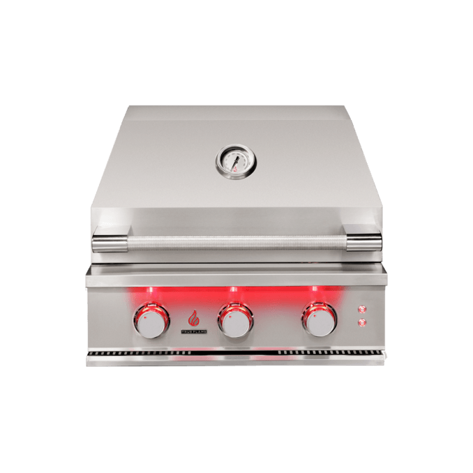 TrueFlame 25 inch stainless steel built-in grill with LED knob lighting and built-in thermometer