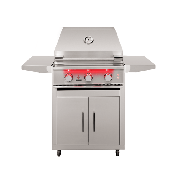TrueFlame 25 Inch Grill freestanding stainless steel outdoor BBQ with LED lighting and heat zone separators