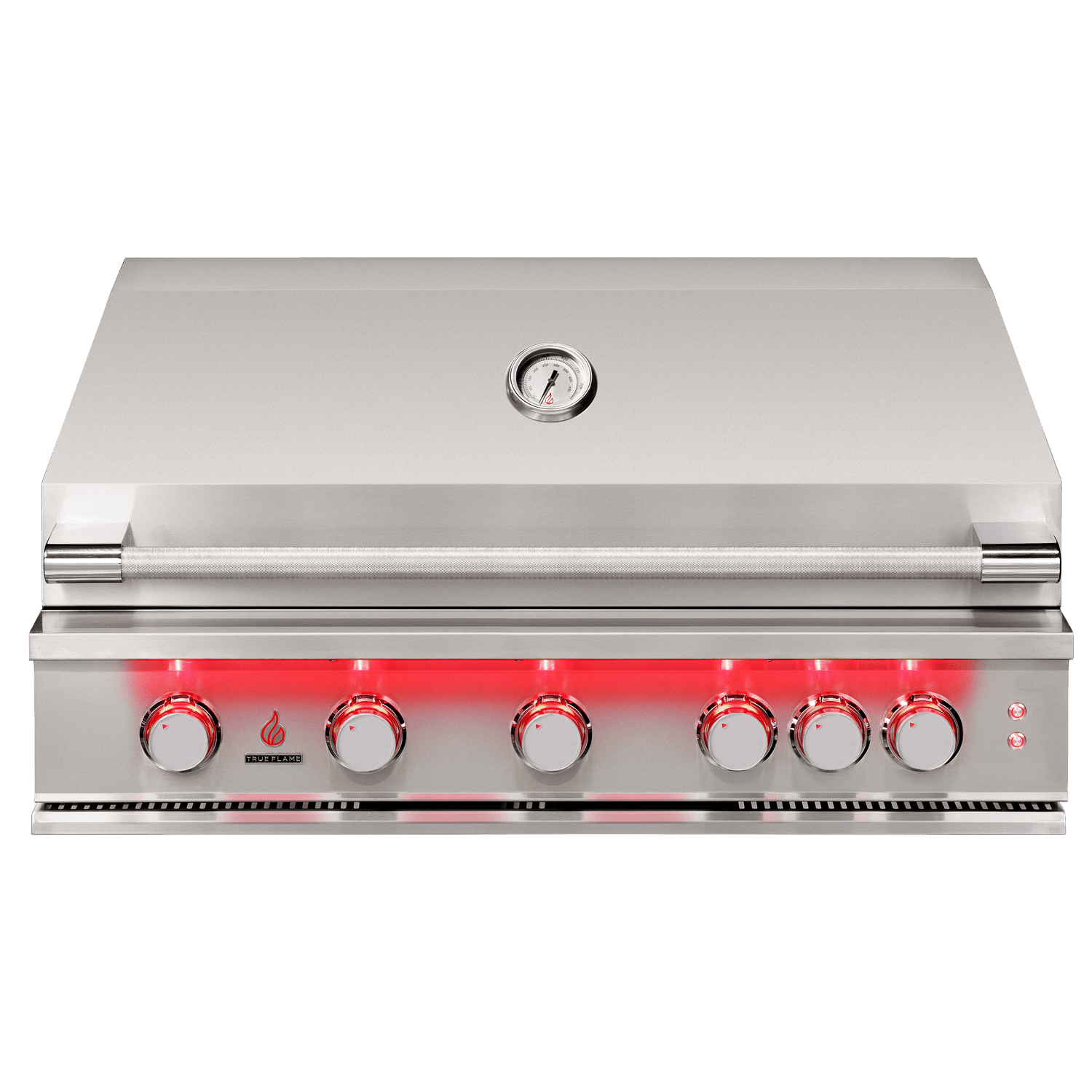 TrueFlame 40 inch built-in stainless steel grill with LED knob lighting and temperature gauge