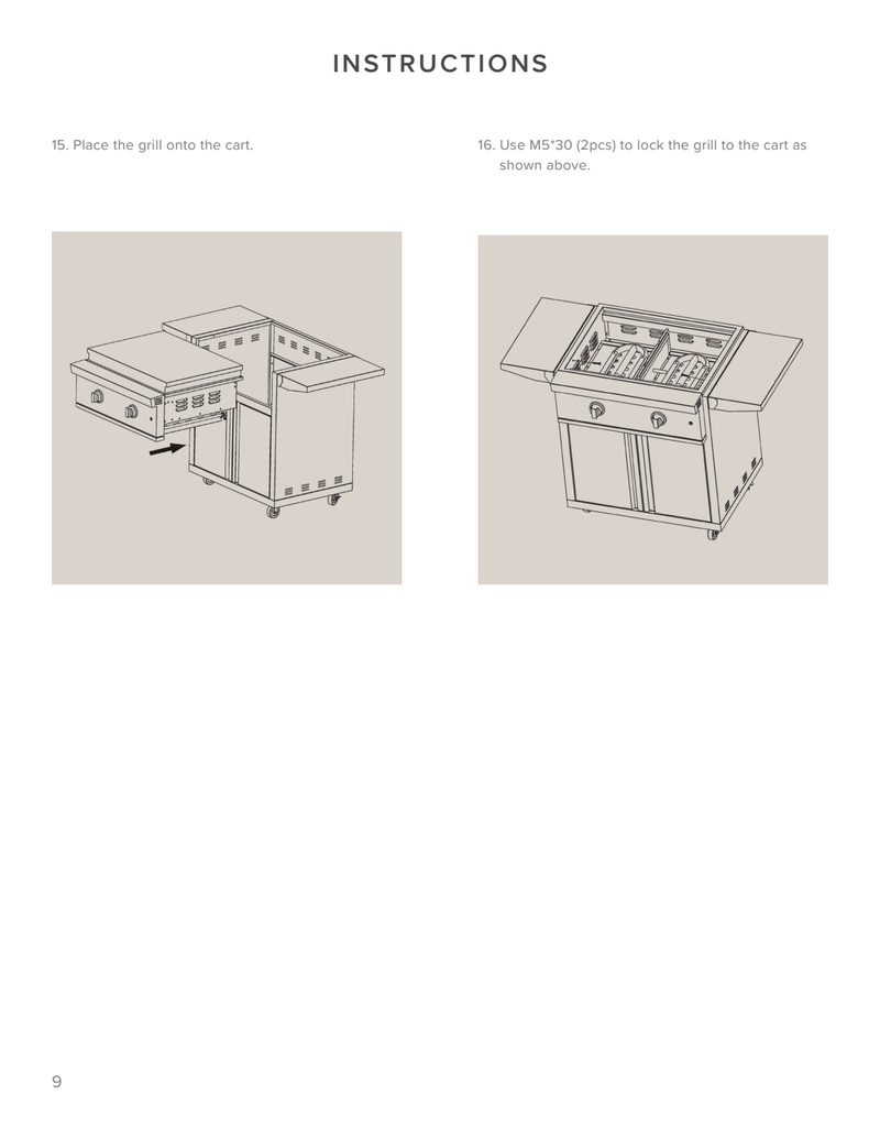 Manufacturer cart assembly illustration: attaching the griddle to its matching cart