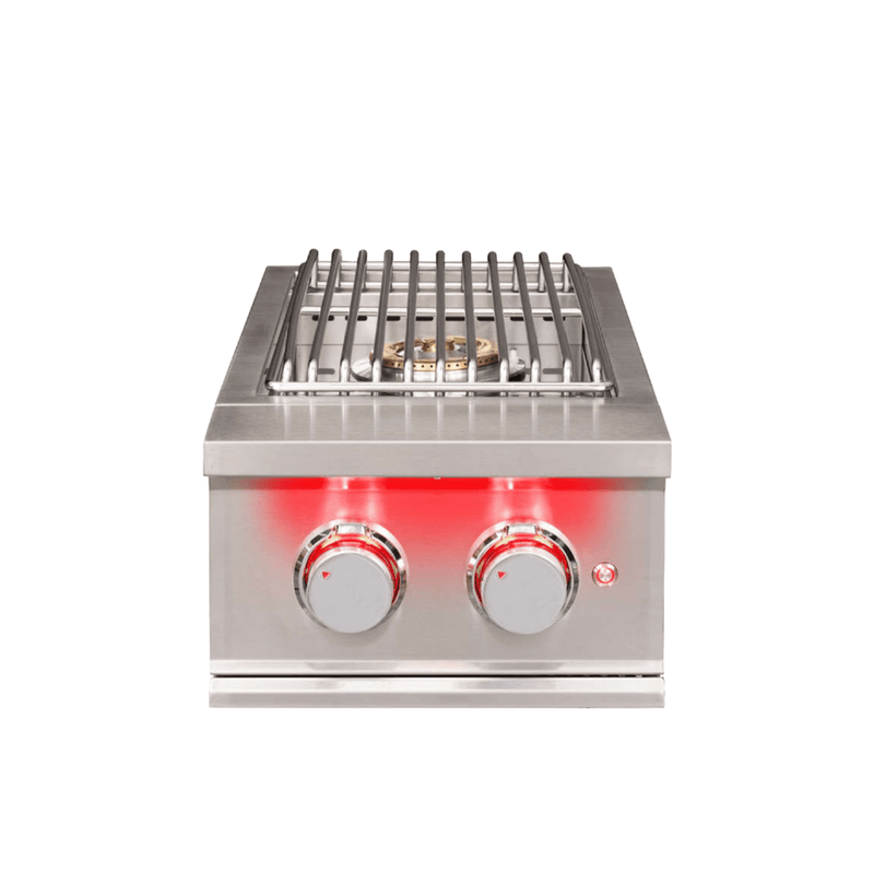 TrueFlame stainless steel double side burner with brass plated rings and LED lights
