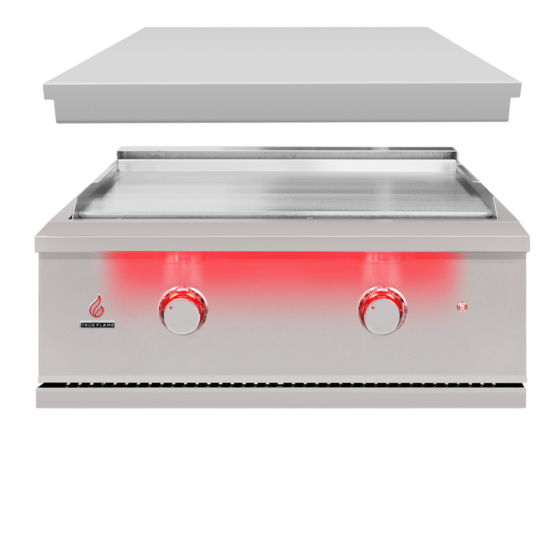 TrueFlame Griddle built-in stainless steel outdoor gas griddle with LED lighting and 495 sq. inch cooking surface