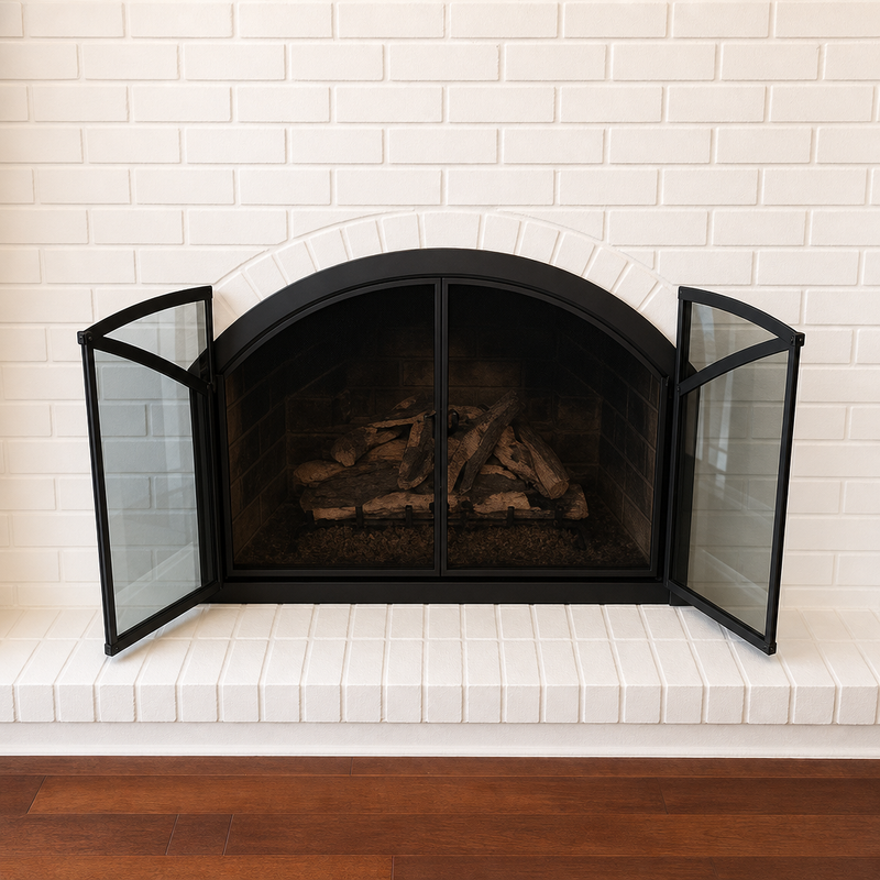 Bar Iron - Arch Masonry Steel Fireplace Glass Doors | Custom