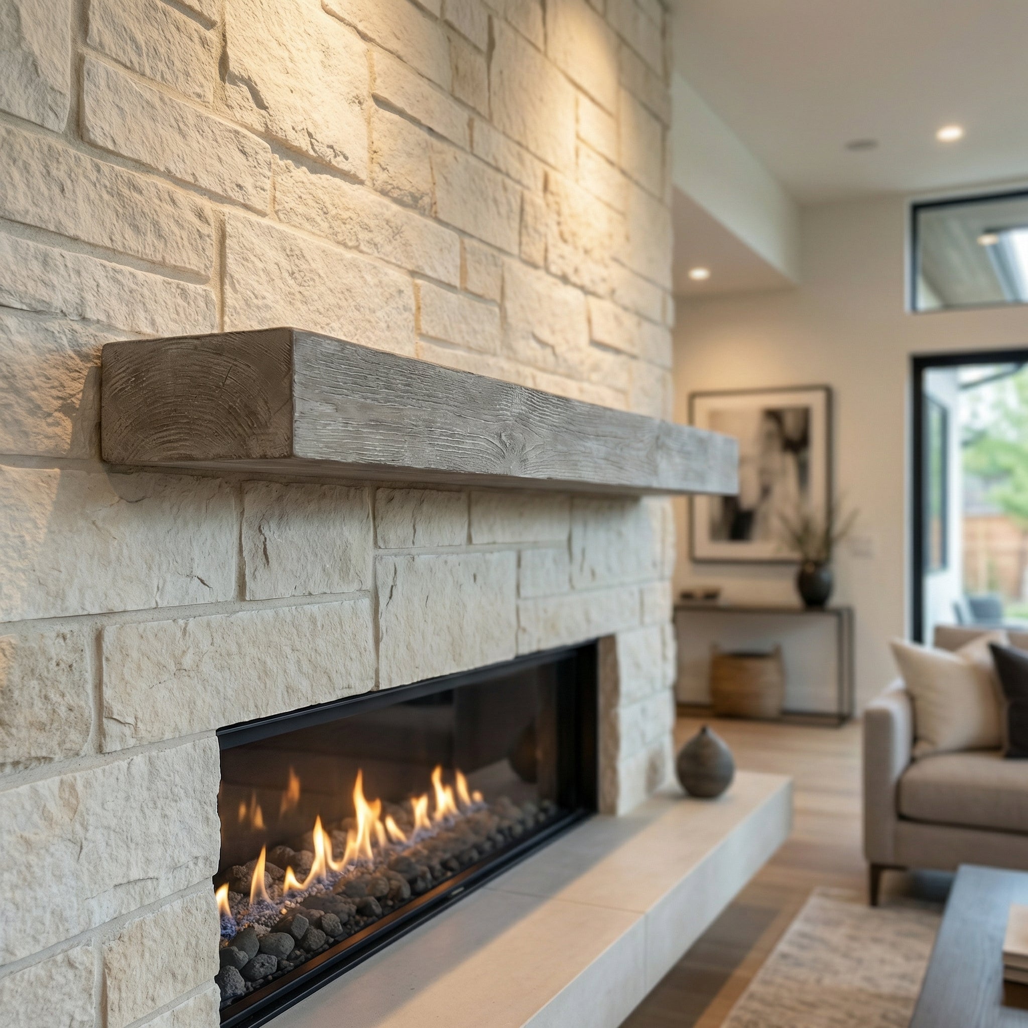 Flat Sawn Non-Combustible Concrete Mantel Shelf Weathered Grey Finish