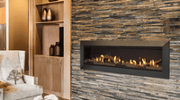 Majestic Echelon II Series direct vent gas fireplace product shot with flame