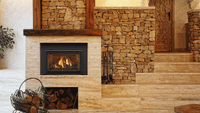Majestic Trilliant 30 gas insert inside-fit with brick interior lifestyle shot