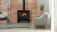 Majestic Trilliant freestanding gas fireplace lifestyle room shot