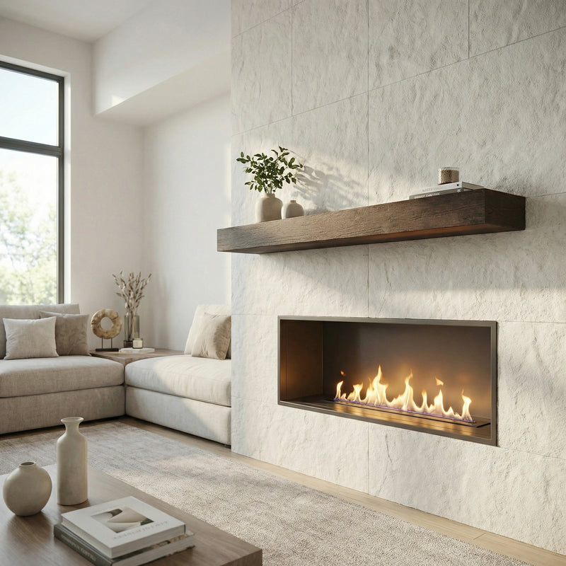 Flat Sawn Non-Combustible Concrete Mantel Shelf Roasted Chestnut Finish