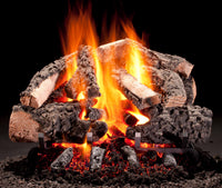 Hargrove Woodland Timbers family shown burning; log count and arrangement vary by selected size